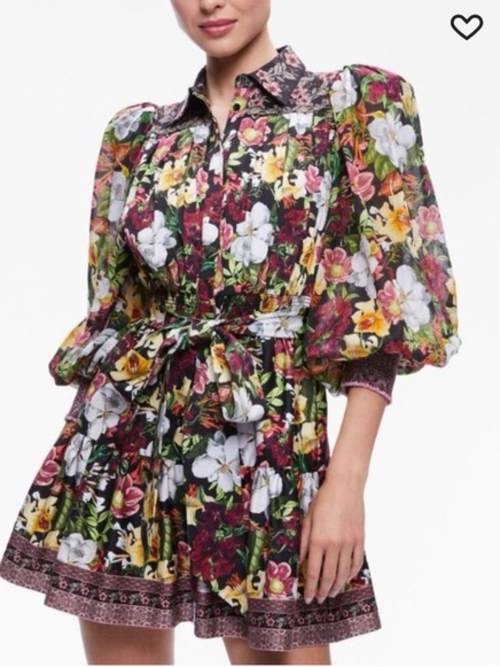 Alice & Olivia Juniper Floral Tiffie Drama Sleeve belted dress